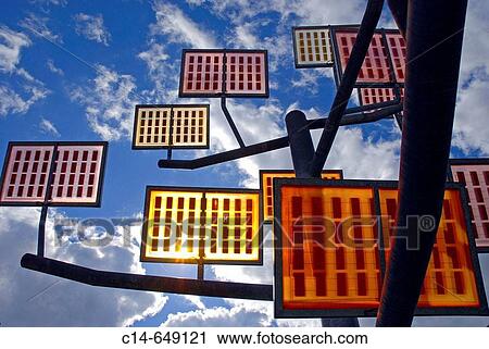 Stock Image - Solar-tree in the Ulmer residential area solar city, Ulm, Baden-W? rttemberg, German. Fotosearch