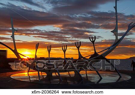 Picture - Solfar Suncraft sculpture. (Sun voyager). Reykjavik, Iceland, Europe.. Fotosearch