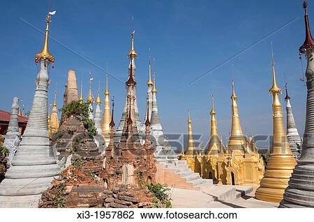 Some of the numerous stupas at the Shwe Indein Pagoda, Indein, Shan State, Myanmar, (Burma). View Large Photo Image Stock Image - Some of the numerous stupas at the Shwe Indein Pagoda, Indein, Shan State, Myanmar, (Burma).. Fotosearch