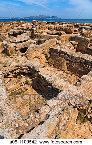 Stock Image - Son Real necropolis, archaeological site, Bay of Alcudia, Majorca, Balearic Islands, Spain. Fotosearch