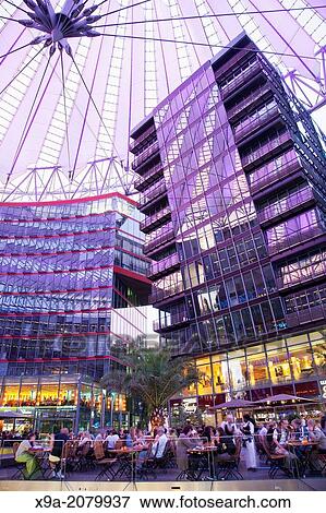 Sony Center; Potsdamer Platz Square; Berlin; Germany, Illuminated at Night. View Large Photo Image Stock Photo - Sony Center; Potsdamer Platz Square; Berlin; Germany, Illuminated at Night.. Fotosearch