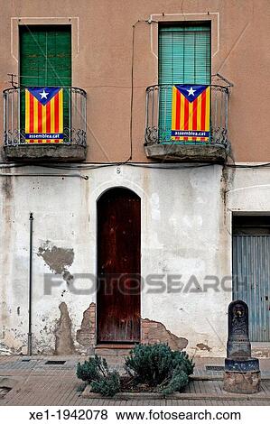source, flags, Puig-reig, Catalonia, Spain. View Large Photo Image Stock Photo - source, flags, Puig-reig, Catalonia, Spain.. Fotosearch