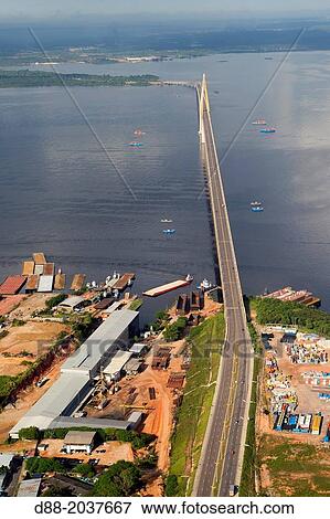 South America, Brazil, Amazonas state, Manaus, Aerial view of Ponte Rio (Manaus Iranduba Bridge) crossing Rio,. View Large Photo Image Stock Photo - South America, Brazil, Amazonas state, Manaus, Aerial view of Ponte Rio (Manaus Iranduba Bridge) crossing Rio,.. Fotosearch