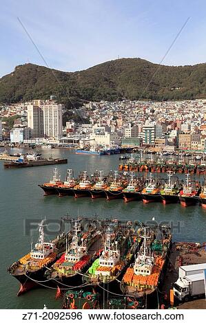 South Korea, Busan, harbor, fishing boats, general view,. View Large Photo Image Stock Photograph - South Korea, Busan, harbor, fishing boats, general view,.. Fotosearch