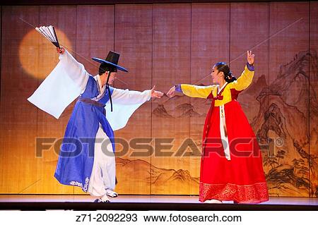 Stock Image - South Korea, Seoul, Korea House, Sarang-ga dance,.. Fotosearch
