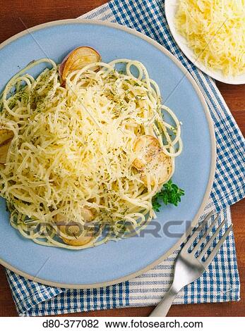 Stock Image - Spaghetti with garlic and herbs.. Fotosearch