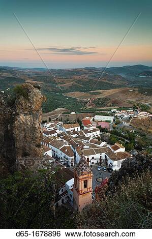 Spain, Andalucia Region, Cadiz Province, Zahara de la Sierra, elevated view, dawn View Large Photo Image Stock Photograph - Spain, Andalucia Region, Cadiz Province, Zahara de la Sierra, elevated view, dawn. Fotosearch