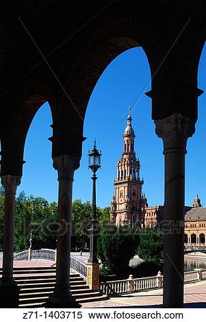 Spain, Andalusia, Sevilla, Plaza de Espana, View Large Photo Image Stock Photography - Spain, Andalusia, Sevilla, Plaza de Espana,. Fotosearch