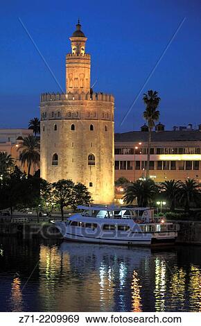 Spain, Andalusia, Seville, Torre del Oro, Guadalquivir River,. View Large Photo Image Stock Photo - Spain, Andalusia, Seville, Torre del Oro, Guadalquivir River,.. Fotosearch