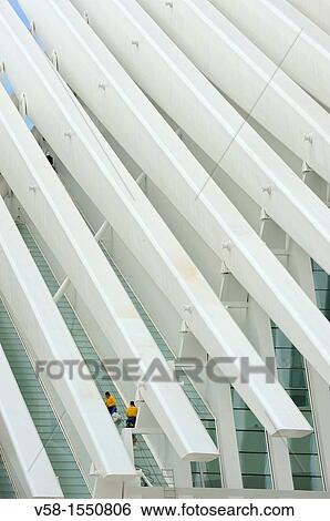 Stock Photograph - Spain, Asturias, Oviedo, Palacio de Exposiciones y Congresos Convention hall & exhibition centre, work of architect Santiago Calatrava.. Fotosearch