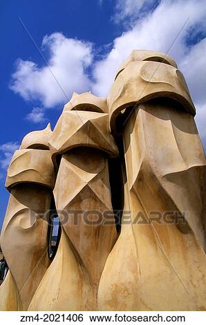SPAIN, BARCELONA, MILA HOUSE, 'LA PEDRERA', ROOF, VENTILATION SHAFTS. View Large Photo Image Stock Photograph - SPAIN, BARCELONA, MILA HOUSE, 'LA PEDRERA', ROOF, VENTILATION SHAFTS.. Fotosearch