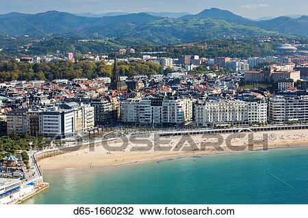 Spain, Basque Country Region, Guipuzcoa Province, San Sebastian, town waterfront, elevated view View Large Photo Image Stock Image - Spain, Basque Country Region, Guipuzcoa Province, San Sebastian, town waterfront, elevated view. Fotosearch