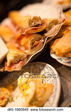 Spain, Basque Country Region, Guipuzcoa Province, San Sebastian, Spanish tapas, Old Town tapas area View Large Photo Image Stock Photo - Spain, Basque Country Region, Guipuzcoa Province, San Sebastian, Spanish tapas, Old Town tapas area. Fotosearch