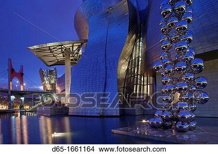 Spain, Basque Country Region, Vizcaya Province, Bilbao, The Guggenheim Museum, designed by Frank Gehry, dawn View Large Photo Image Picture - Spain, Basque Country Region, Vizcaya Province, Bilbao, The Guggenheim Museum, designed by Frank Gehry, dawn. Fotosearch