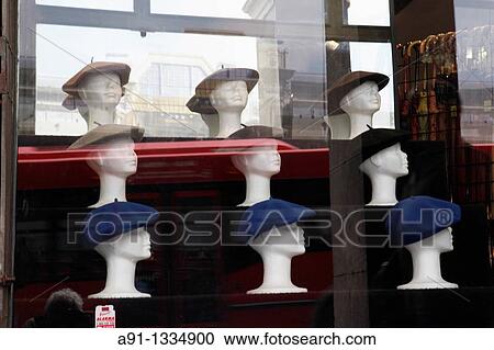 Stock Image - Spain, Basque Province Euskadi, Bilbao, the old town, basque berets shop. Fotosearch