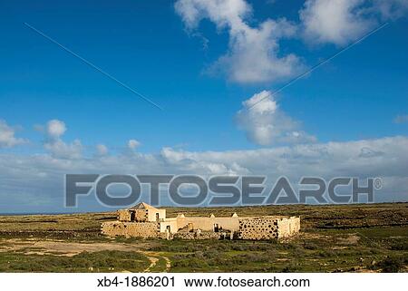 Stock Image - Spain, Canary, Fuerteventura, El Cotillo, agricultural building.. Fotosearch