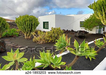 Stock Image - Spain, Canary Islands, Lanzarote Island, Traditional Lanzarote architecture. Fotosearch