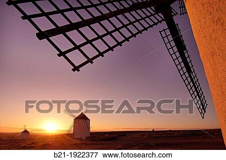 Spain-Castilla La Mancha- Ciudad Real- the famed Quioxote wind mills at Campo de Criptana. View Large Photo Image Stock Photo - Spain-Castilla La Mancha- Ciudad Real- the famed Quioxote wind mills at Campo de Criptana.. Fotosearch