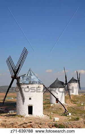 Spain, Castilla La Mancha, Consuegra, windmills View Large Photo Image Stock Photo - Spain, Castilla La Mancha, Consuegra, windmills. Fotosearch