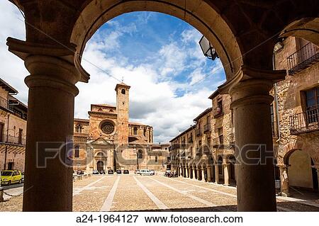Spain, Castilla La Mancha Region, Guadalajara Province, Sig? enza City, Sig? enza Cathedral, Mayor Square. View Large Photo Image Stock Photo - Spain, Castilla La Mancha Region, Guadalajara Province, Sig? enza City, Sig? enza Cathedral, Mayor Square.. Fotosearch