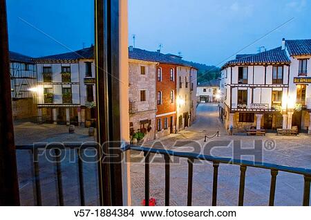 Spain, Castilla Leon, Burgos province, Covarrubias, View from open window on Dona Urraca Square View Large Photo Image Picture - Spain, Castilla Leon, Burgos province, Covarrubias, View from open window on Dona Urraca Square. Fotosearch