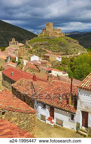 Spain, Castilla Leon Community, Soria Province, Magaa Castle and town. View Large Photo Image Stock Photo - Spain, Castilla Leon Community, Soria Province, Magaa Castle and town.. Fotosearch