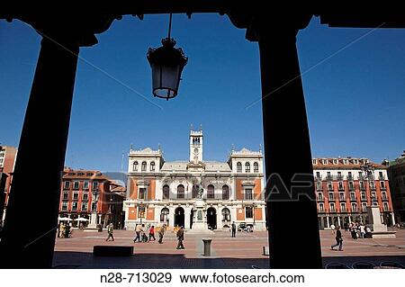 Spain, Castilla Leon, Valladolid, Plaza Mayor, City Hall, people View Large Photo Image Stock Photo - Spain, Castilla Leon, Valladolid, Plaza Mayor, City Hall, people. Fotosearch