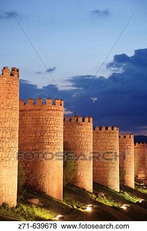 Stock Photo - Spain, Castilla Leon,? vila, fortified city walls. Fotosearch