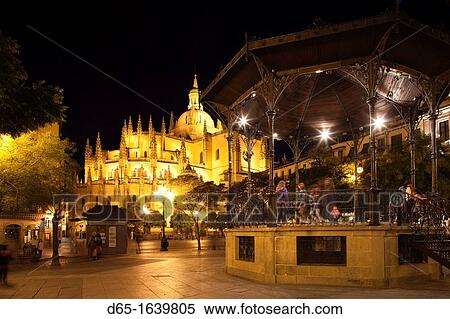 Spain, Castilla y Leon Region, Segovia Province, Segovia, Plaza Mayor, Segovia Cathedral, evening View Large Photo Image Stock Photography - Spain, Castilla y Leon Region, Segovia Province, Segovia, Plaza Mayor, Segovia Cathedral, evening. Fotosearch