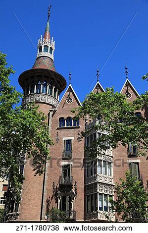 Spain, Catalonia, Barcelona, Casa de les Punxes, Casa Terrades, modernist architecture, View Large Photo Image Stock Photo - Spain, Catalonia, Barcelona, Casa de les Punxes, Casa Terrades, modernist architecture,. Fotosearch