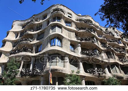 Spain, Catalonia, Barcelona, Casa Mila, La Pedrera, modernist architecture, View Large Photo Image Stock Photography - Spain, Catalonia, Barcelona, Casa Mila, La Pedrera, modernist architecture,. Fotosearch