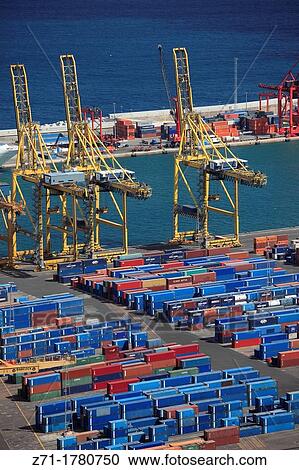 Spain, Catalonia, Barcelona, harbour, containers, cranes, View Large Photo Image Stock Image - Spain, Catalonia, Barcelona, harbour, containers, cranes,. Fotosearch