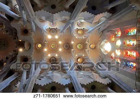 Stock Image - Spain, Catalonia, Barcelona, Sagrada Familia, basilica, interior,. Fotosearch