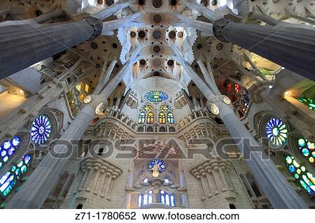 Stock Image - Spain, Catalonia, Barcelona, Sagrada Familia, basilica, interior,. Fotosearch