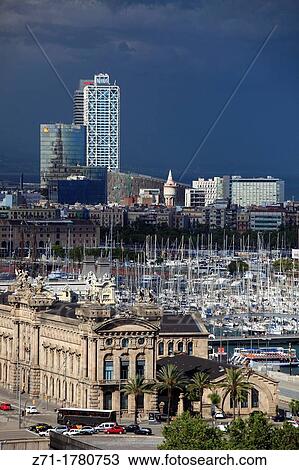 Spain, Catalonia, Barcelona, skyline, general view, Port Vell, View Large Photo Image Stock Image - Spain, Catalonia, Barcelona, skyline, general view, Port Vell,. Fotosearch