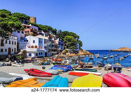 Spain, Catalonia, Girona Province, Costa Brava Coast, Begur City, Sa Tuna Beach View Large Photo Image Picture - Spain, Catalonia, Girona Province, Costa Brava Coast, Begur City, Sa Tuna Beach. Fotosearch