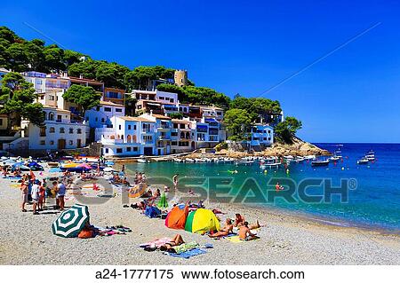 Spain, Catalonia, Girona Province, Costa Brava Coast, Begur City, Sa Tuna Beach View Large Photo Image Stock Photography - Spain, Catalonia, Girona Province, Costa Brava Coast, Begur City, Sa Tuna Beach. Fotosearch