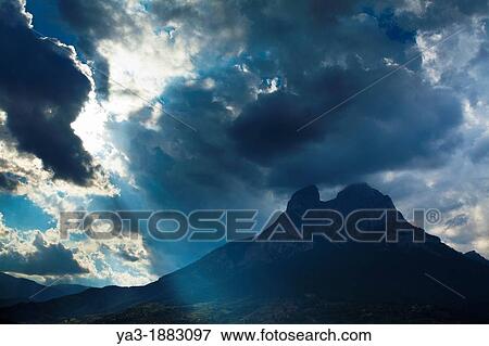 Stock Photo - Spain, Catalonia, Pyrenees, Pedraforca The Pedraforca Mountain in the heart of the Cad? -Moixer? Natural Park. Fotosearch