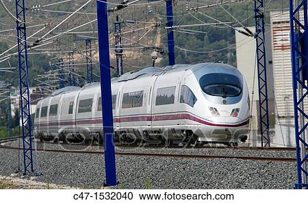 Spain, Catalonia, Tarragona province, High Speed Train, AVE Serie 103 near El Vendrell View Large Photo Image Stock Image - Spain, Catalonia, Tarragona province, High Speed Train, AVE Serie 103 near El Vendrell. Fotosearch