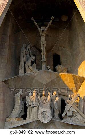 Spain, Catalunia Catalunya, Barcelona, Temple Expiatori de la Sagrada Familia, Passion Facade View Large Photo Image Stock Image - Spain, Catalunia Catalunya, Barcelona, Temple Expiatori de la Sagrada Familia, Passion Facade. Fotosearch