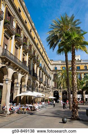 Spain, Catalunia Catalunya, Barcelona, Placa Reial View Large Photo Image Stock Photo - Spain, Catalunia Catalunya, Barcelona, Placa Reial. Fotosearch