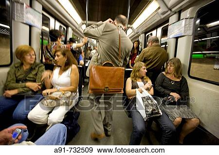 Spain, Catalunya, Barcelona, in the subway View Large Photo Image Stock Photo - Spain, Catalunya, Barcelona, in the subway. Fotosearch