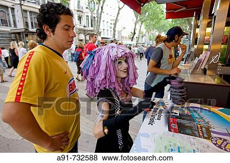 Spain, Catalunya, Barcelona, Las ramblas View Large Photo Image Stock Photo - Spain, Catalunya, Barcelona, Las ramblas. Fotosearch