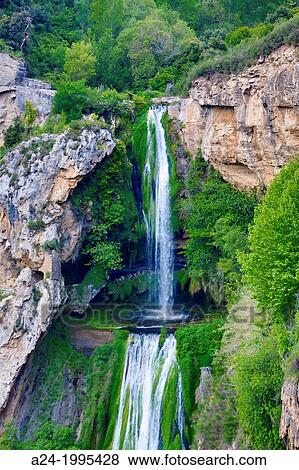 Stock Photo - Spain, Catalunya, Barcelona province, San Miquel del Fai Mnastery waterfall.. Fotosearch