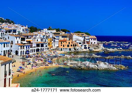 Spain, Catalunya, Girona Province, Costa Brava Coast, Calella de Palafruguell City View Large Photo Image Stock Image - Spain, Catalunya, Girona Province, Costa Brava Coast, Calella de Palafruguell City. Fotosearch