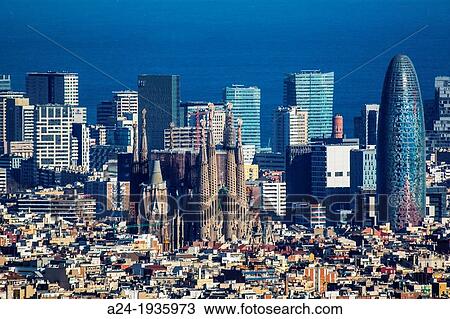 Spain, Catalunya Region, Barcelona City, Diagonal Mar Skyline, Sagrada Familia Cathedral and Agbar Tower View Large Photo Image Stock Image - Spain, Catalunya Region, Barcelona City, Diagonal Mar Skyline, Sagrada Familia Cathedral and Agbar Tower. Fotosearch