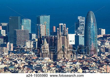 Spain, Catalunya Region, Barcelona City, Diagonal Mar Skyline, Sagrada Familia Cathedral and Agbar Tower View Large Photo Image Stock Image - Spain, Catalunya Region, Barcelona City, Diagonal Mar Skyline, Sagrada Familia Cathedral and Agbar Tower. Fotosearch