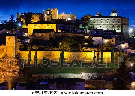 Spain, Extremadura Region, Caceres Province, Caceres, Ciudad Monumental, Old Town, elevated town view, dusk View Large Photo Image Stock Image - Spain, Extremadura Region, Caceres Province, Caceres, Ciudad Monumental, Old Town, elevated town view, dusk. Fotosearch