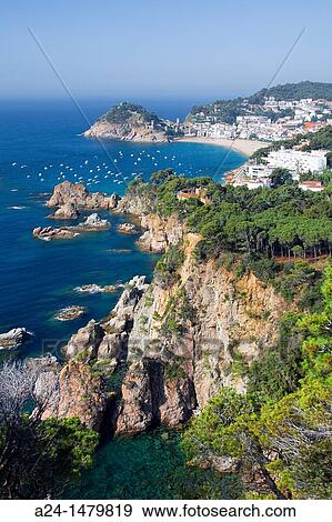 Spain, Girona Province, Costa Brava Coast, Tossa de Mar View Large Photo Image Stock Photo - Spain, Girona Province, Costa Brava Coast, Tossa de Mar. Fotosearch