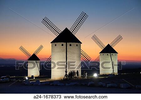 Stock Image - Spain, La Mancha Region, Campo de Criptana Region, windmills. Fotosearch